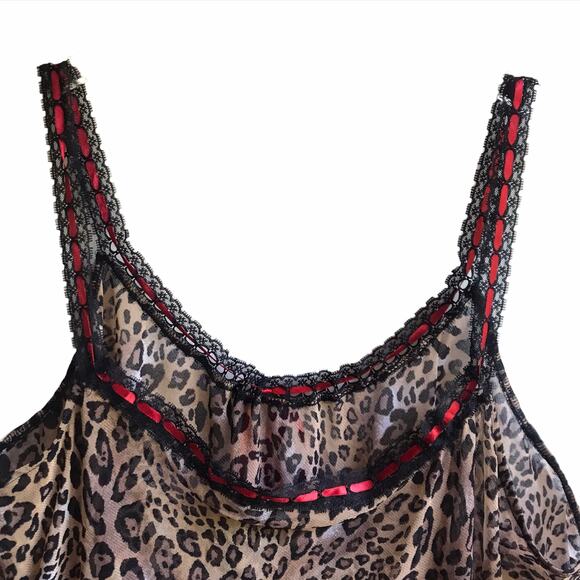 Cacique Leopard Print Mesh Chemise Size 18 20 Sheer Lingerie Lace Trim Sleepwear - Picture 6 of 11